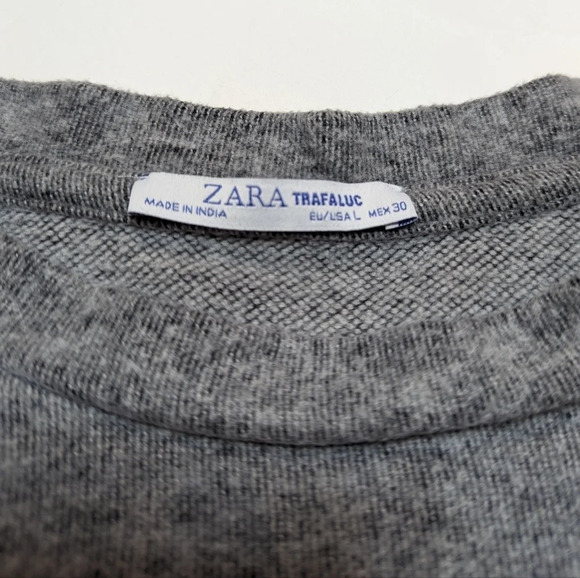 Zara Trafaluc Crewneck Cotton Blend Fuzzy  Soft Grey Sweater Womans Large - Picture 3 of 7